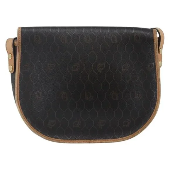 Christian Dior Honeycomb Canvas Shoulder Bag PVC Leather Black Auth BA6822 - Picture 3 of 16